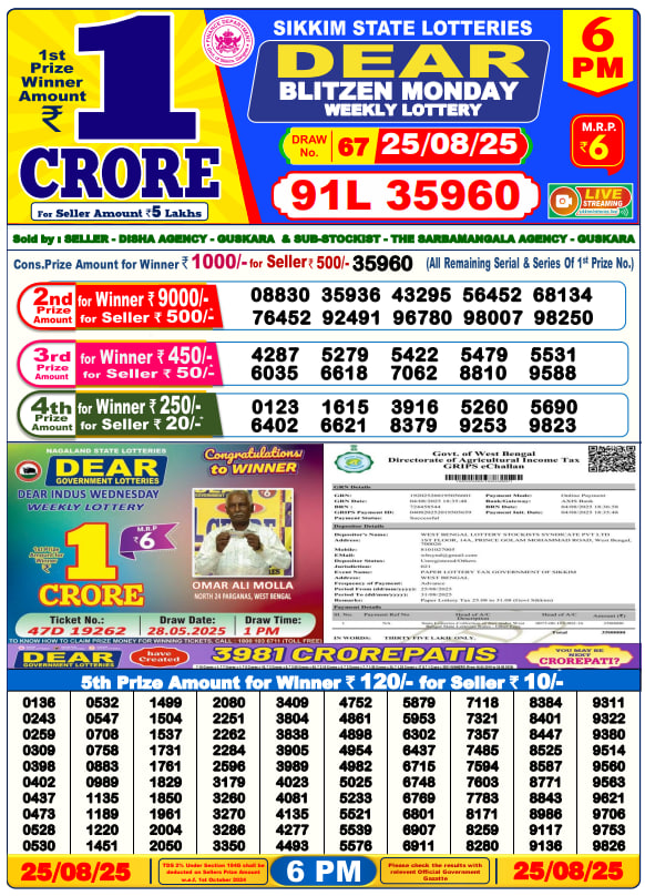 Dhankesari Lottery Sambad Result 6 PM