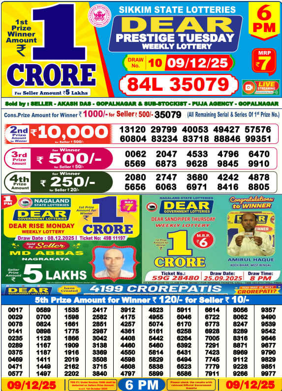 Dhankesari Lottery Sambad Result 6 PM